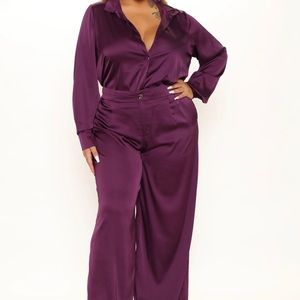 Satin Pant Set- Plum